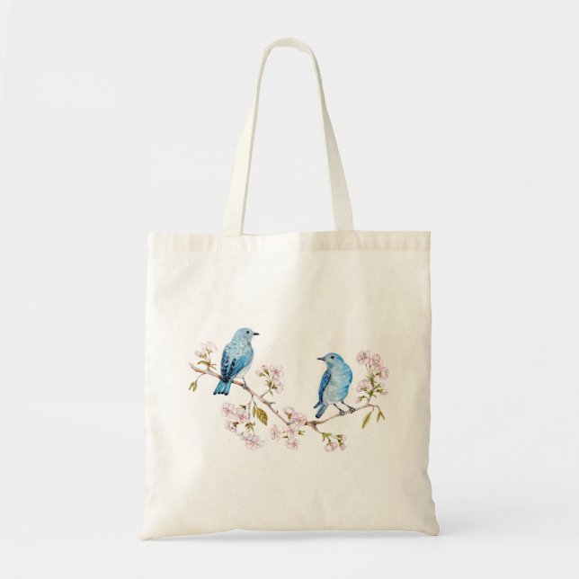 Mountain Bluebirds on Sakura Branch Tote Bag (Front)
