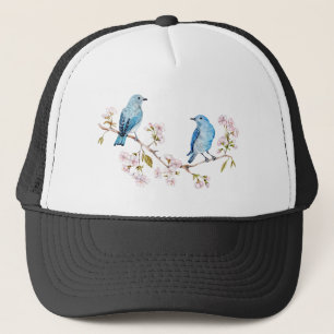 Mountain Bluebirds on Sakura Branch Trucker Hat