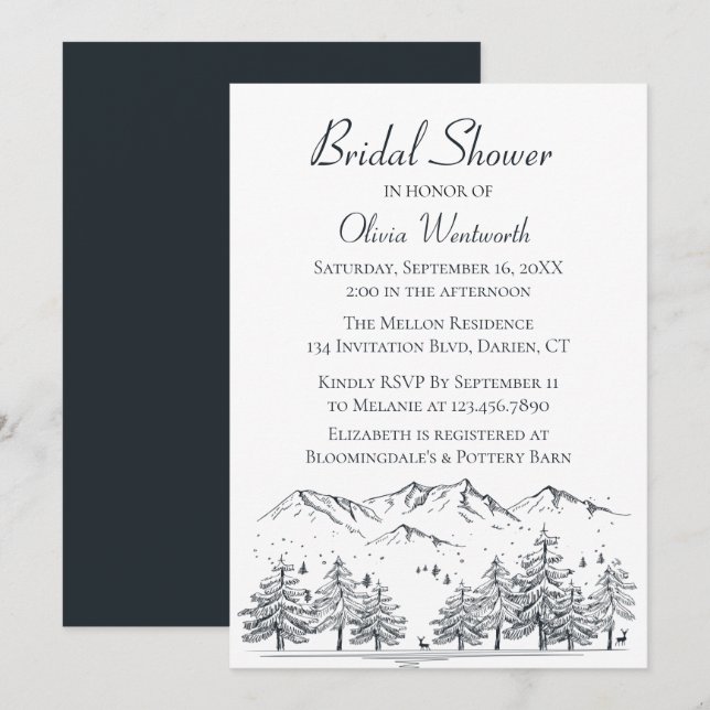 Mountain Bridal Shower Trees Nature Black Gray Invitation (Front/Back)