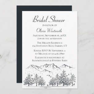 Mountain Bridal Shower Trees Nature Black Gray Invitation