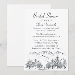 Mountain Bridal Shower Trees Nature Black Gray Invitation