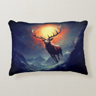 Mountain Buck Running From Blazing Fire Accent Pillow