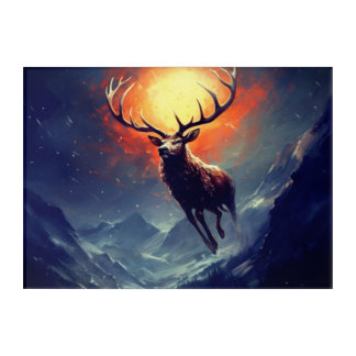 Mountain Buck Running From Blazing Fire   Acrylic Print