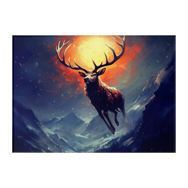 Mountain Buck Running From Blazing Fire   Acrylic Print (Front)