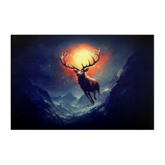 Mountain Buck Running From Blazing Fire   Acrylic Print