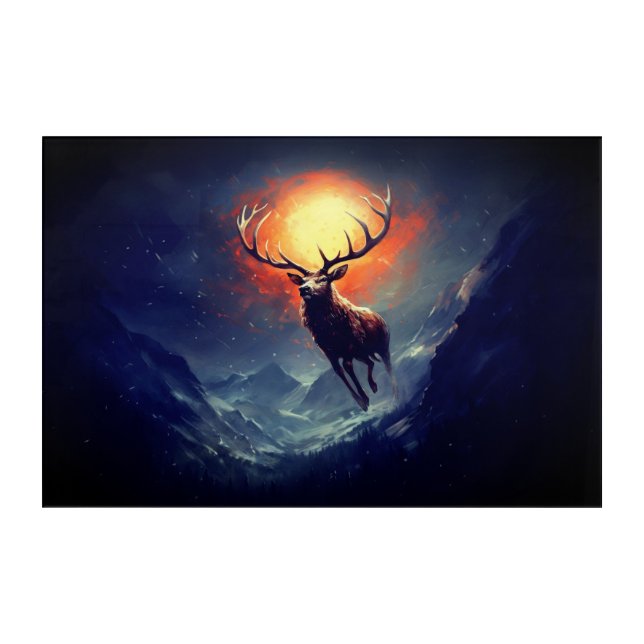Mountain Buck Running From Blazing Fire   Acrylic Print (Front)
