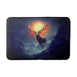 Mountain Buck Running From Blazing Fire   Bath Mat