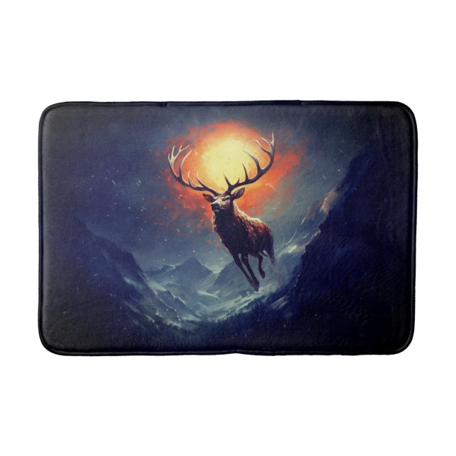 Mountain Buck Running From Blazing Fire   Bath Mat (Front)