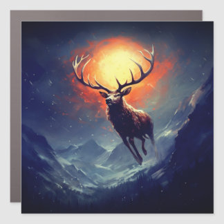 Mountain Buck Running From Blazing Fire   Car Magnet