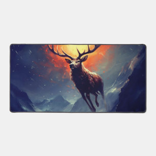 Mountain Buck Running From Blazing Fire   Desk Mat