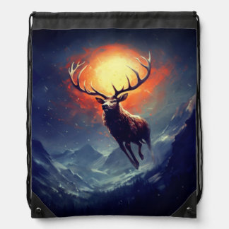 Mountain Buck Running From Blazing Fire   Drawstring Bag