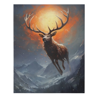 Mountain Buck Running From Blazing Fire Faux Canvas Print