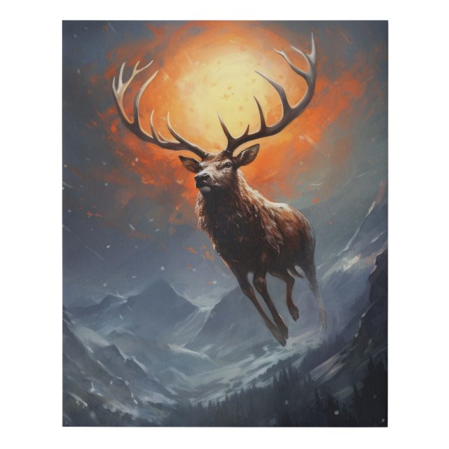Mountain Buck Running From Blazing Fire   Faux Canvas Print (Front)