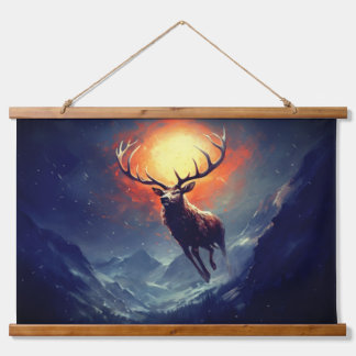 Mountain Buck Running From Blazing Fire   Hanging Tapestry