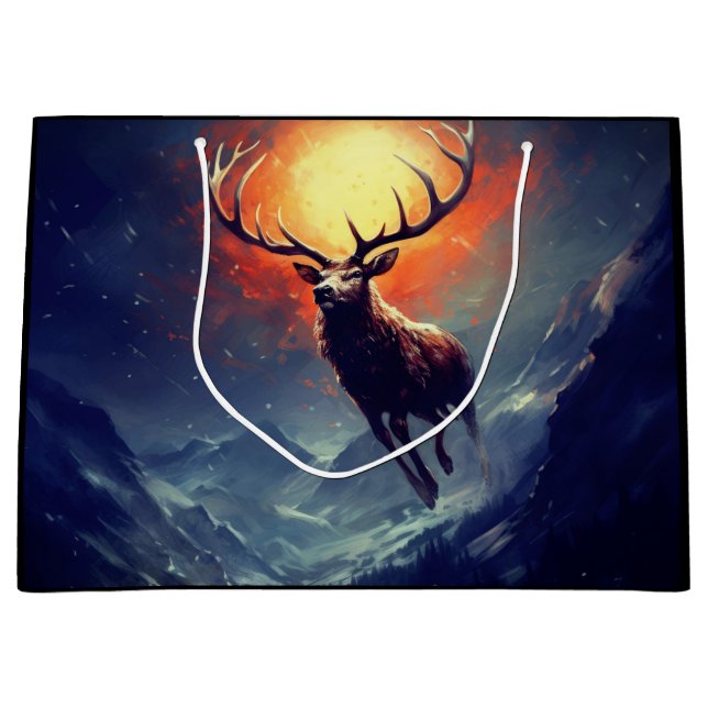 Mountain Buck Running From Blazing Fire   Large Gift Bag (Front)