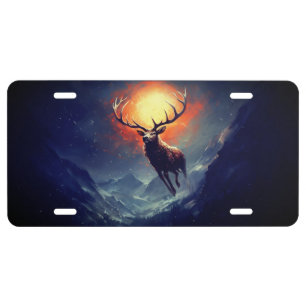 Mountain Buck Running From Blazing Fire   License Plate