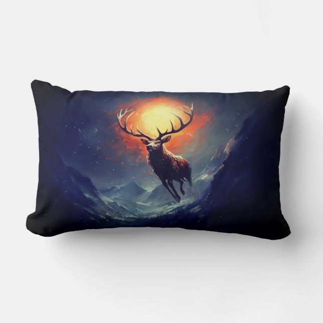 Mountain Buck Running From Blazing Fire   Lumbar Pillow (Front)