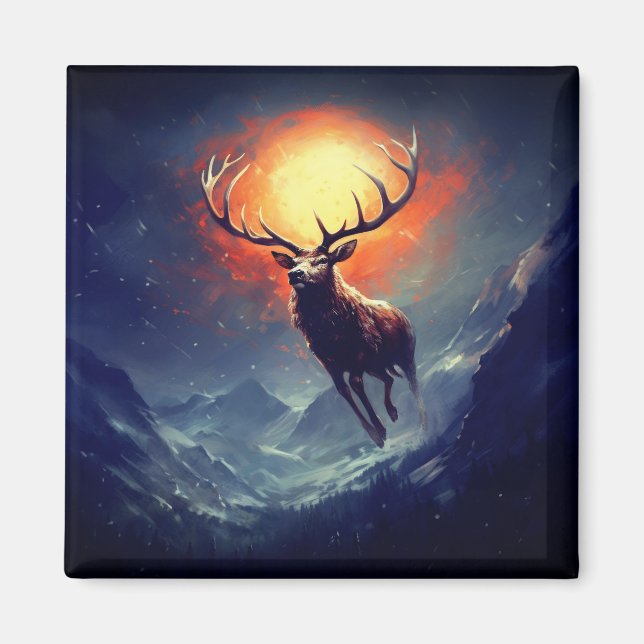 Mountain Buck Running From Blazing Fire   Magnet (Front)