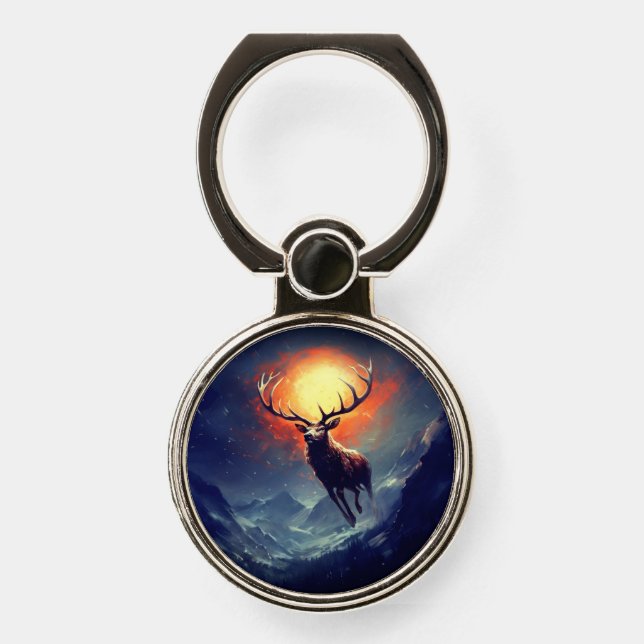Mountain Buck Running From Blazing Fire   Phone Ring Stand (Front)