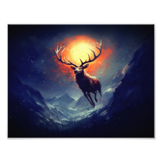 Mountain Buck Running From Blazing Fire   Photo Print