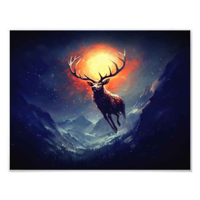 Mountain Buck Running From Blazing Fire   Photo Print (Front)