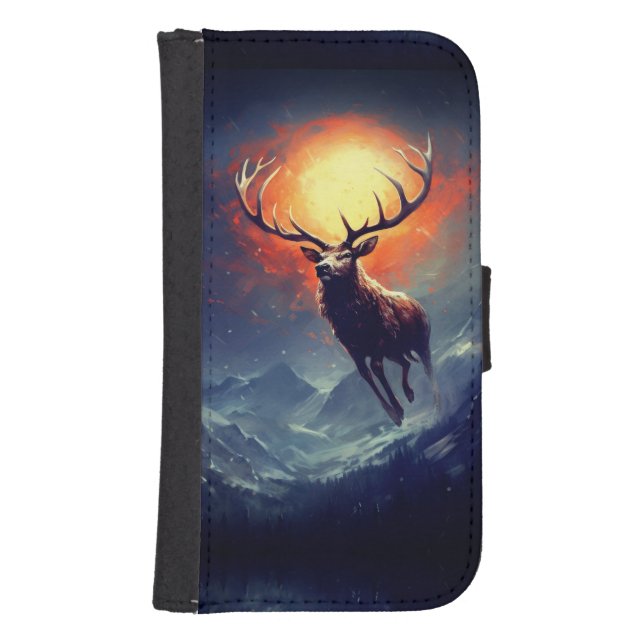 Mountain Buck Running From Blazing Fire   Samsung Galaxy Wallet Case (Front)