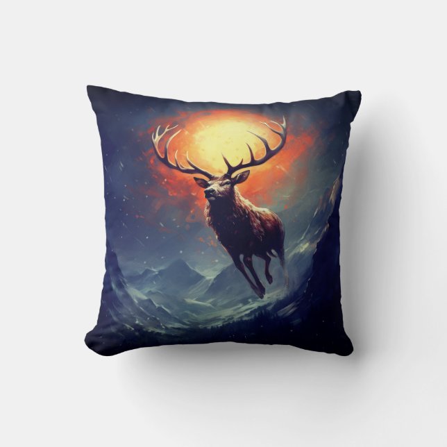 Mountain Buck Running From Blazing Fire   Throw Pillow (Front)
