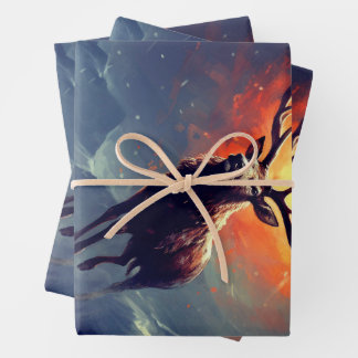 Mountain Buck Running From Blazing Fire   Wrapping Paper Sheets