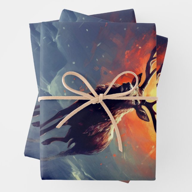 Mountain Buck Running From Blazing Fire   Wrapping Paper Sheets (In situ)