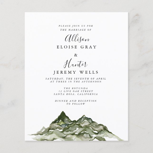 Mountain Budget Wedding Invitation  Flyer (Front)