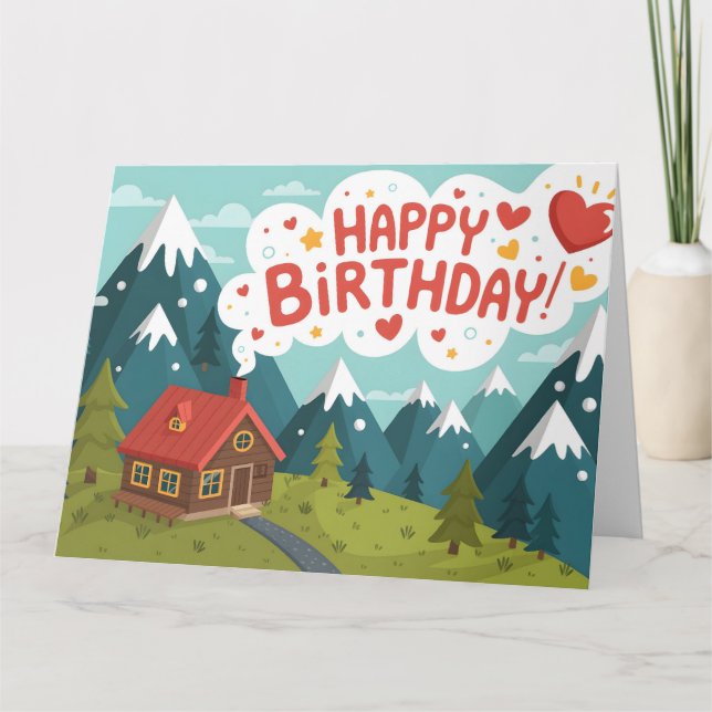 Mountain Cabin "Happy Birthday" Greeting  Card (Front)