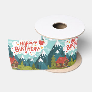 Mountain Cabin "Happy Birthday" Greeting Satin Ribbon