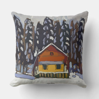 Mountain Cabin In Snow Throw Pillow