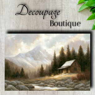 Mountain Cabin Landscape Decoupage Tissue Paper