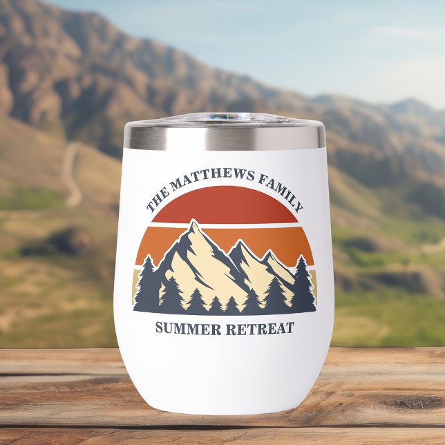 Mountain Cabin Sunset Personalized Vacation Thermal Wine Tumbler (Creator Uploaded)