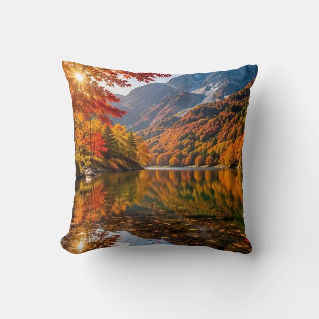 Mountain Calm in Fall Throw Pillow (Front)