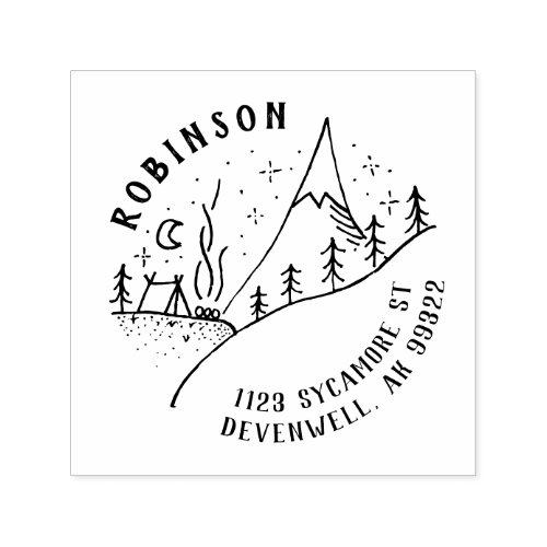 Mountain Camp  Starry Night Sketch Return Address Self_inking Stamp