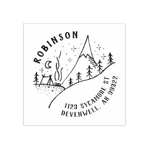 Mountain Campfire & Starry Night Sketch Address Rubber Stamp