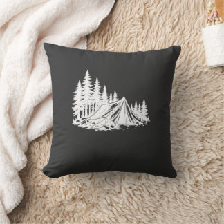 Mountain Camping Adventure Nature Throw Pillow