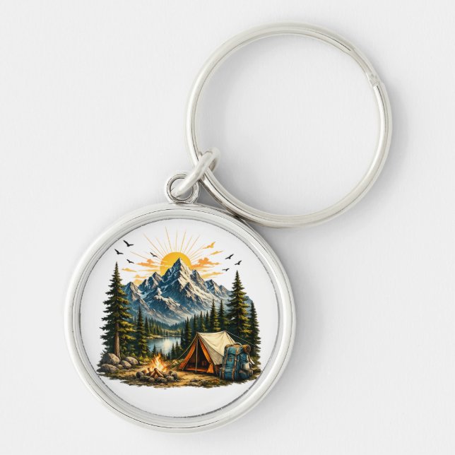 Mountain Camping Adventure Sunset Nature  Keychain (Front)