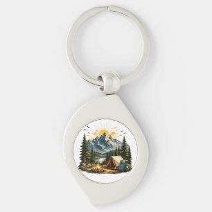 Mountain Camping Adventure Sunset Nature  Keychain