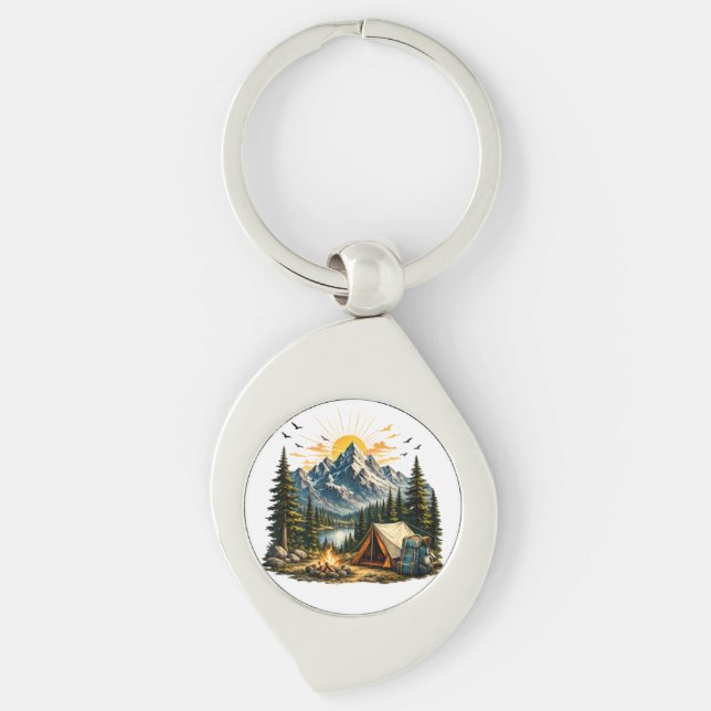 Mountain Camping Adventure Sunset Nature  Keychain (Front)
