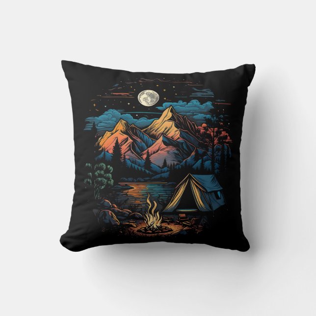 Mountain Camping At Night Throw Pillow (Front)