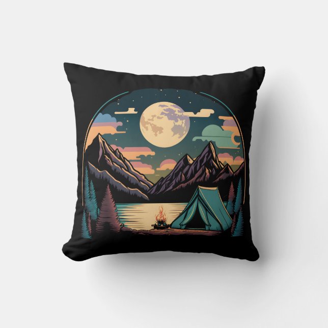 Mountain Camping At Night Throw Pillow (Front)