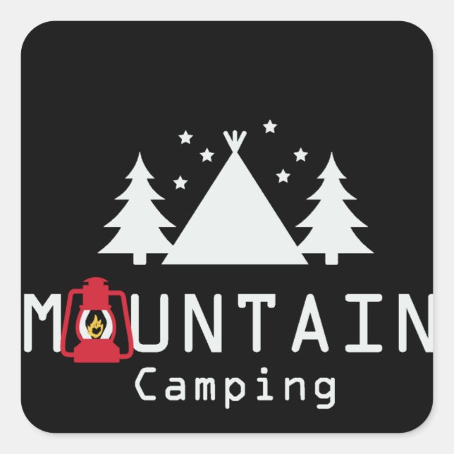 mountain camping square sticker (Front)