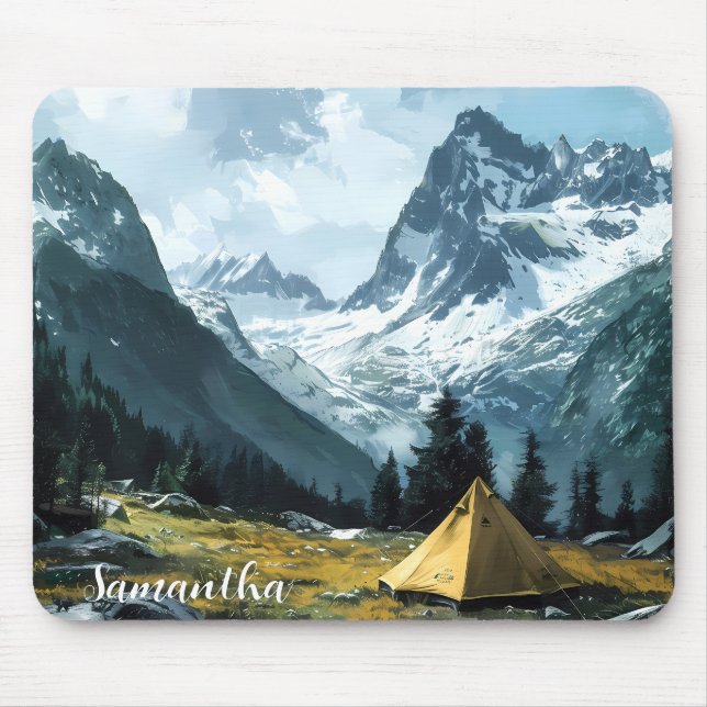 Mountain Camping Themed Scenic View Mouse Pad (Front)