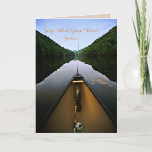 Mountain Canoe Fishing Blank Greeting Card