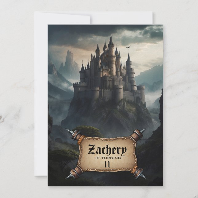 *~* Mountain Castle Medieval Fantasy AP88 Birthday Invitation (Front)