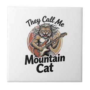 Mountain Cat Vintage Engraving Rock Graphic Tee_1 Ceramic Tile