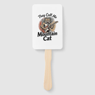 Mountain Cat Vintage Engraving Rock Graphic Tee_1 Hand Fan